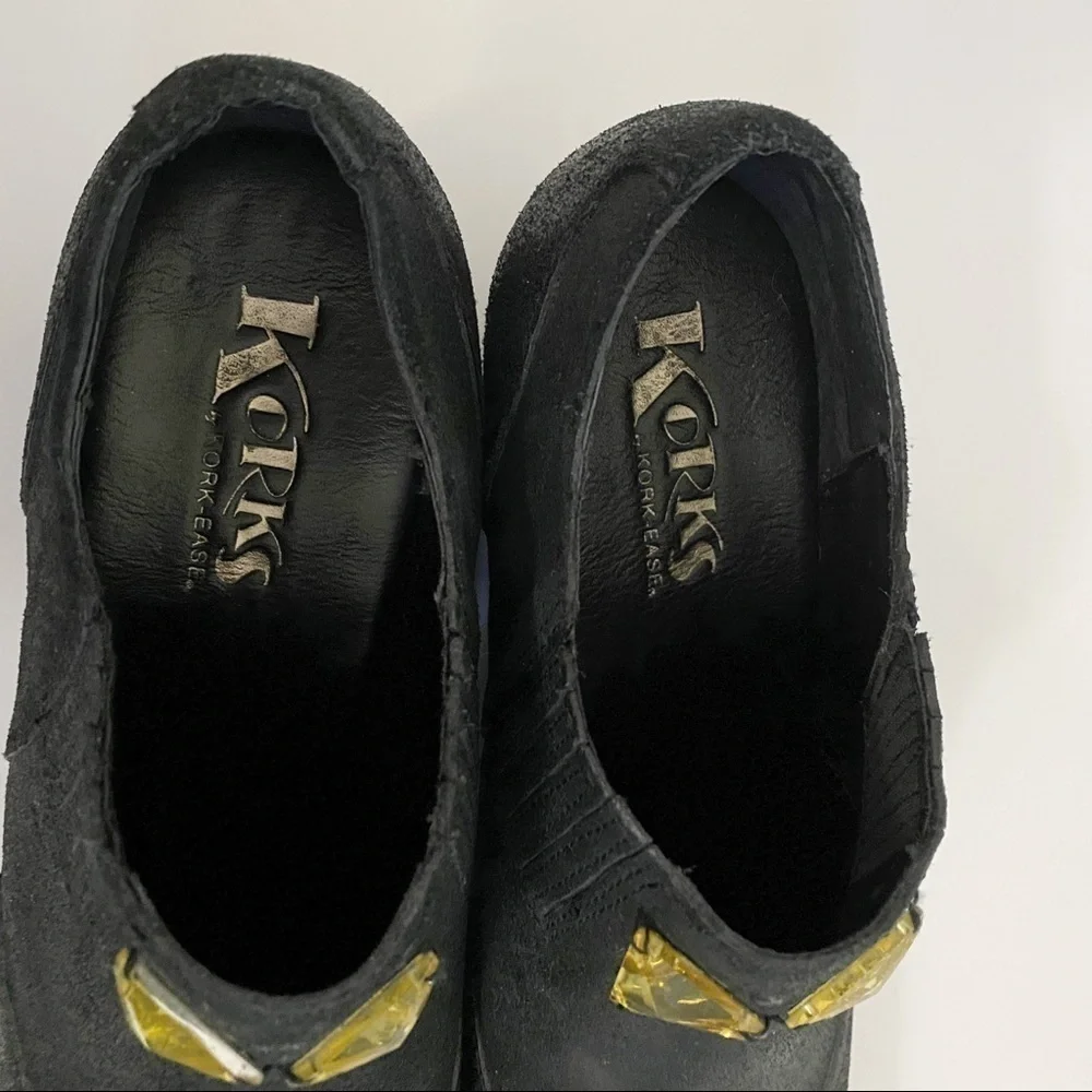 Korks Black Leather Embellished Wingtip Booties